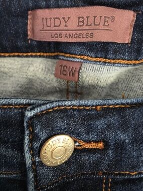 Judy Blue Women's Dark Blue Denim Jeans with Orange Contrast Stitching 16w